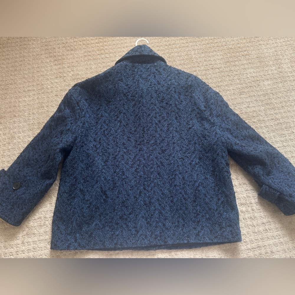 Banana Republic Blue Textured Crop Jacket Buckle Collar Womens L - Picture 11 of 13
